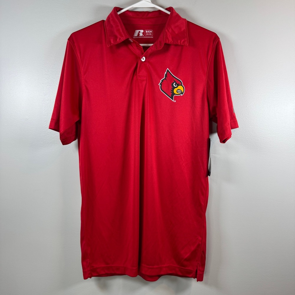 Louisville Cardinals Polo Mens S Russell Red Performance Shirt Athletic Fan Gear